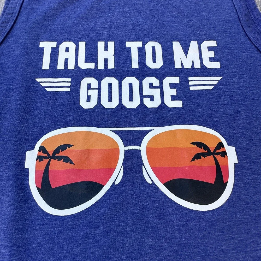 Talk To Me Goose Shirt Mens Large Blue Tank Top Sleeveless Graphic Top Gun Movie